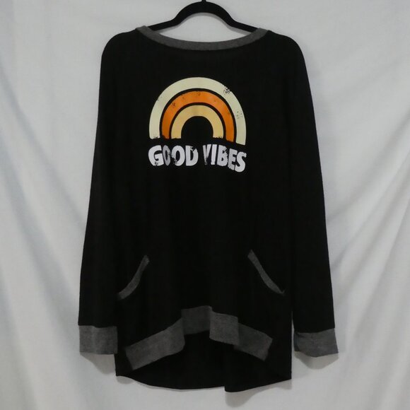 Unbranded | XXL | Black "Good Vibes" Rainbow Shirt | Grey Trim & Cuffs | Pockets - Picture 2 of 15